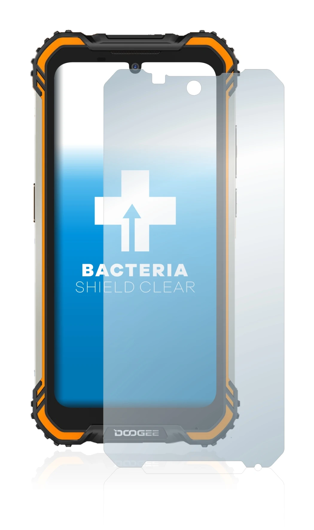 Abbildung des Geräts Doogee S58 Pro mit einer Vielzahl des Displayschutzes.