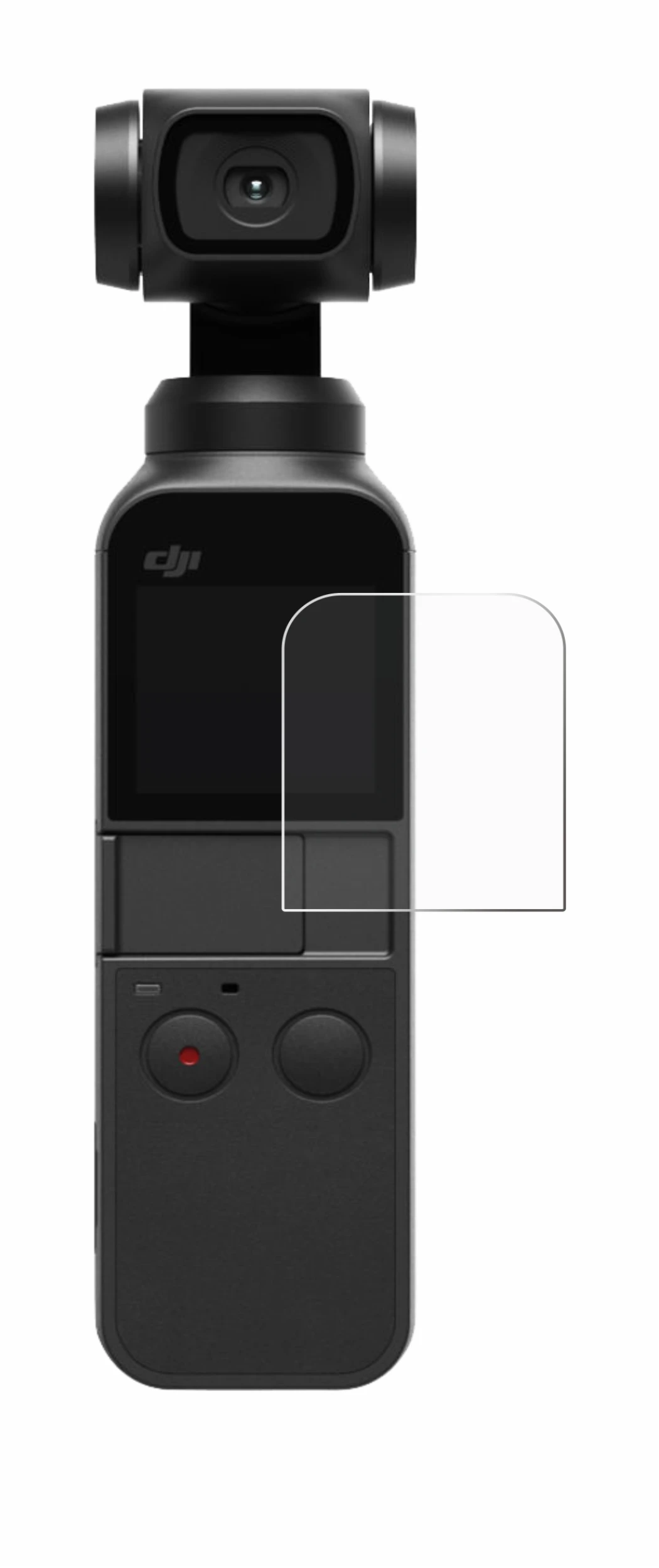 Abbildung des Geräts DJI Osmo Pocket 2 mit einer Vielzahl des Displayschutzes.