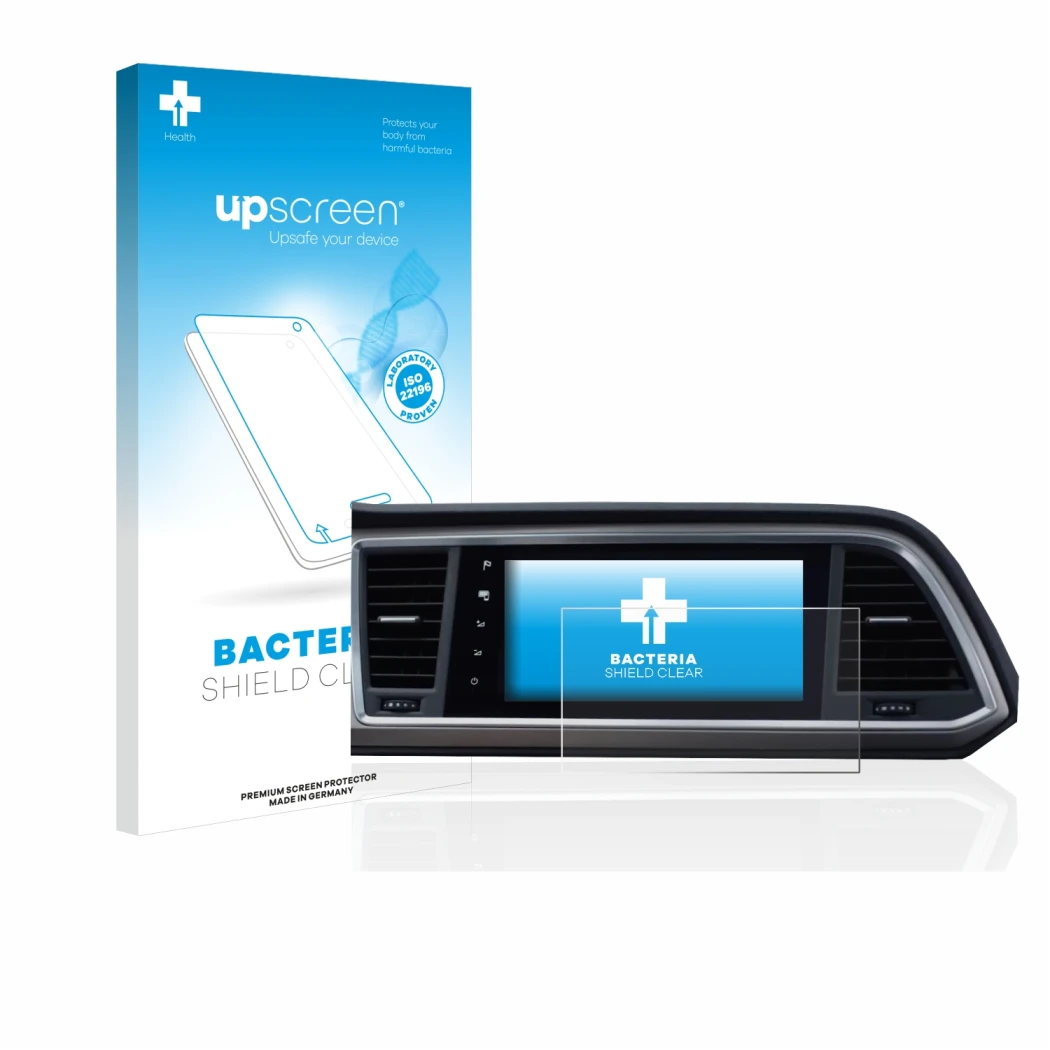 Vorderseite einer Produktverpackung mit dem Markenlogo upscreen. Daneben ist das Gerät Seat Ateca Style Go 2020 Infotainment S