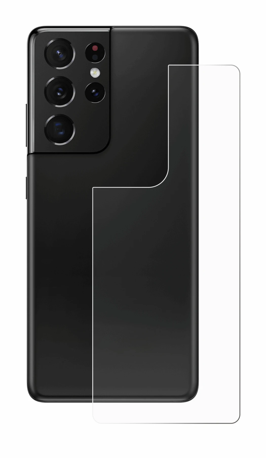 Abbildung des Geräts Samsung Galaxy S21 Ultra 5G (Rückseite) mit einer Vielzahl des Displayschutzes.