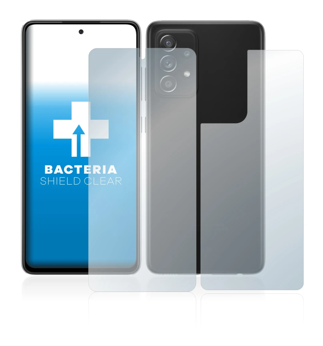 Abbildung des Geräts Samsung Galaxy A52s 5G (Display+Rückseite) mit einer Vielzahl des Displayschutzes.