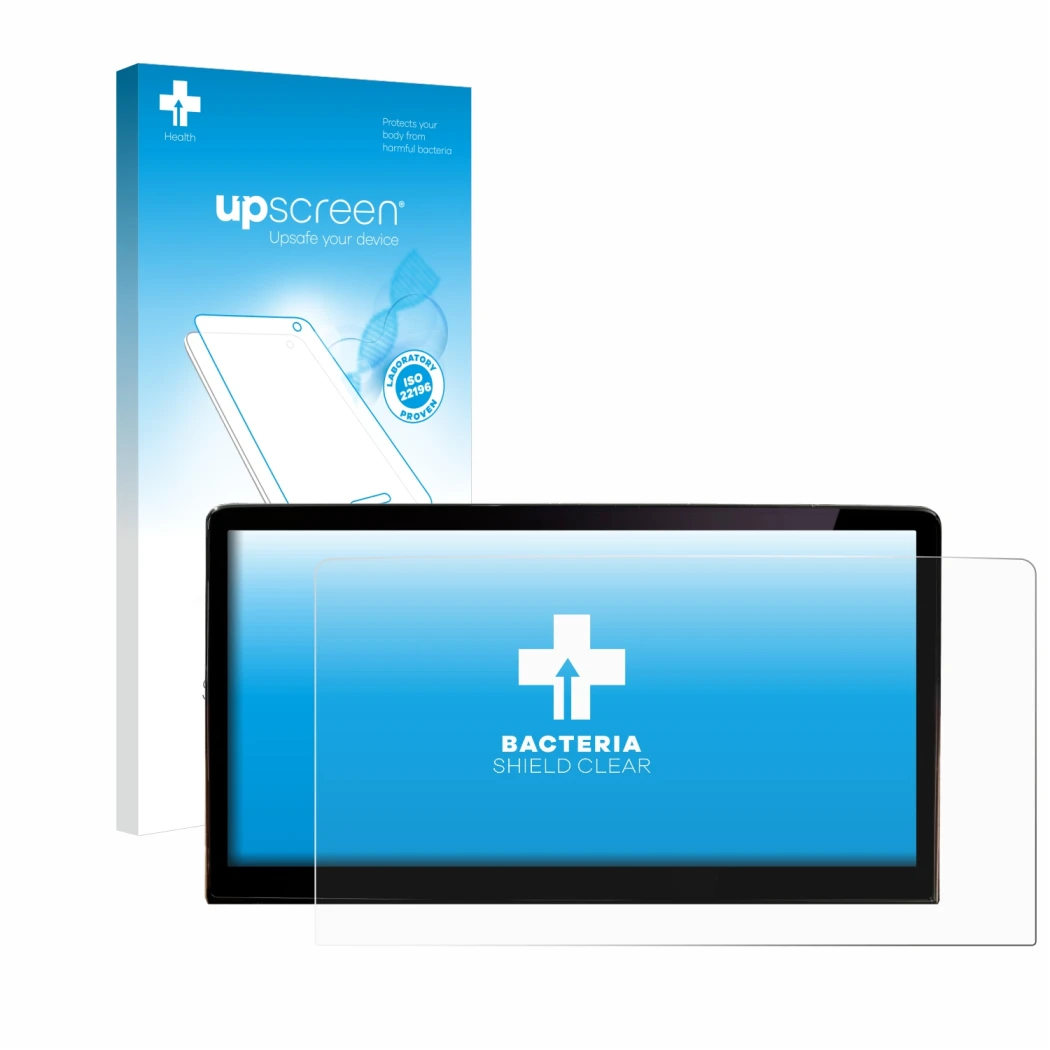 Vorderseite einer Produktverpackung mit dem Markenlogo upscreen. Daneben ist das Gerät Skoda Enyaq iV 80 2021 Infotainment Sys