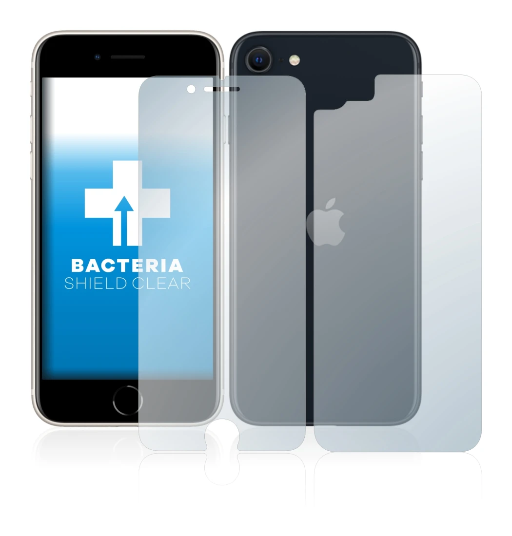 Abbildung des Geräts Apple iPhone SE 3 2022 (Display+Rückseite) mit einer Vielzahl des Displayschutzes.