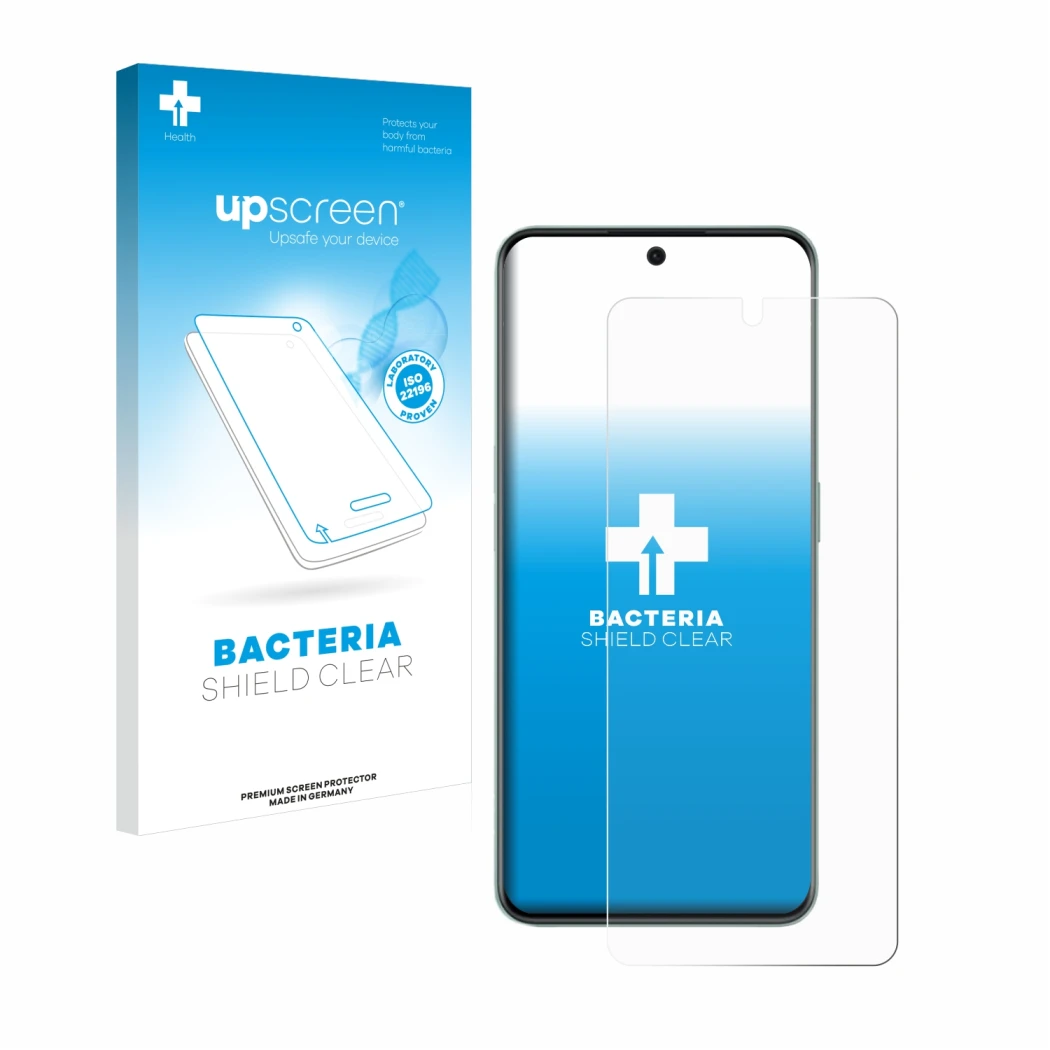 Vorderseite einer Produktverpackung mit dem Markenlogo upscreen. Daneben ist das Gerät OnePlus 10R mit dem zugehörigen Display