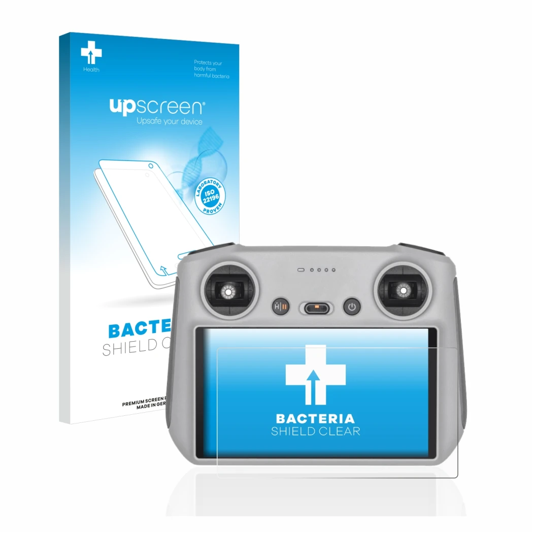 Vorderseite einer Produktverpackung mit dem Markenlogo upscreen. Daneben ist das Gerät DJI RC Controller mit dem zugehörigen D