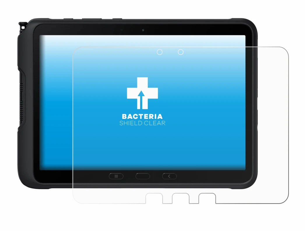 Abbildung des Geräts Samsung Galaxy Tab Active 4 Pro mit einer Vielzahl des Displayschutzes.