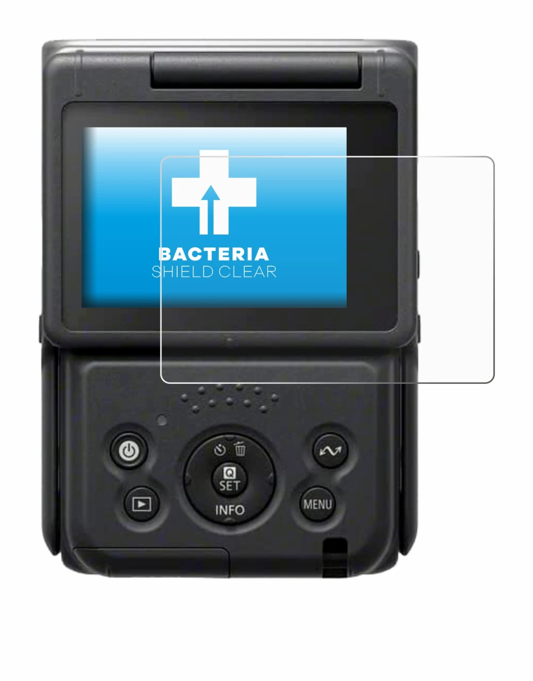 Abbildung des Geräts Canon PowerShot V10 Vlog Camera mit einer Vielzahl des Displayschutzes.