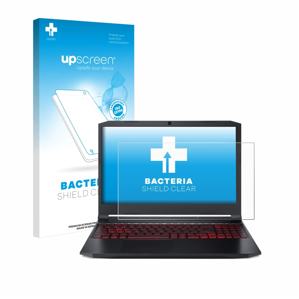 Vorderseite einer Produktverpackung mit dem Markenlogo upscreen. Daneben ist das Gerät Acer Nitro 5 Gaming 15,6