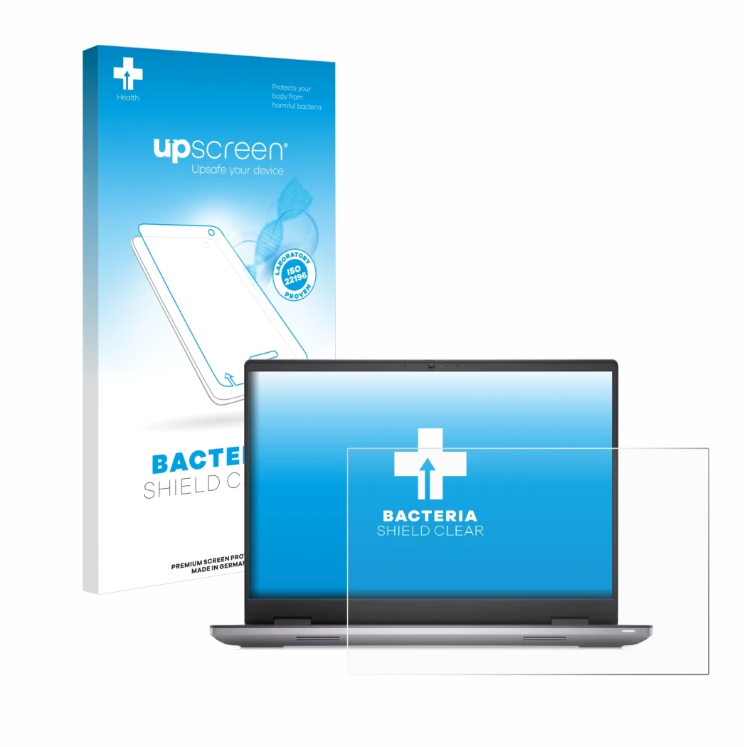 Vorderseite einer Produktverpackung mit dem Markenlogo upscreen. Daneben ist das Gerät Dell Precision 7670 Non-Touch mit dem z