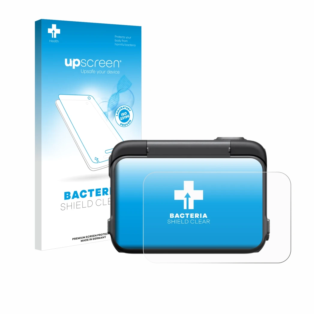 Vorderseite einer Produktverpackung mit dem Markenlogo upscreen. Daneben ist das Gerät Insta360 Ace Pro mit dem zugehörigen Di