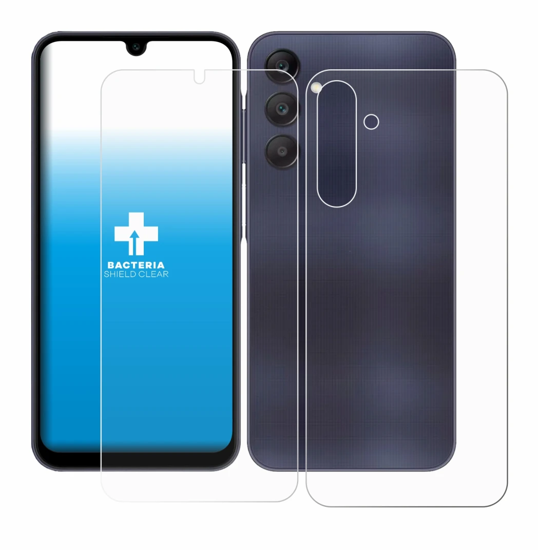 Abbildung des Geräts Samsung Galaxy A25 5G (Display+Rückseite) mit einer Vielzahl des Displayschutzes.