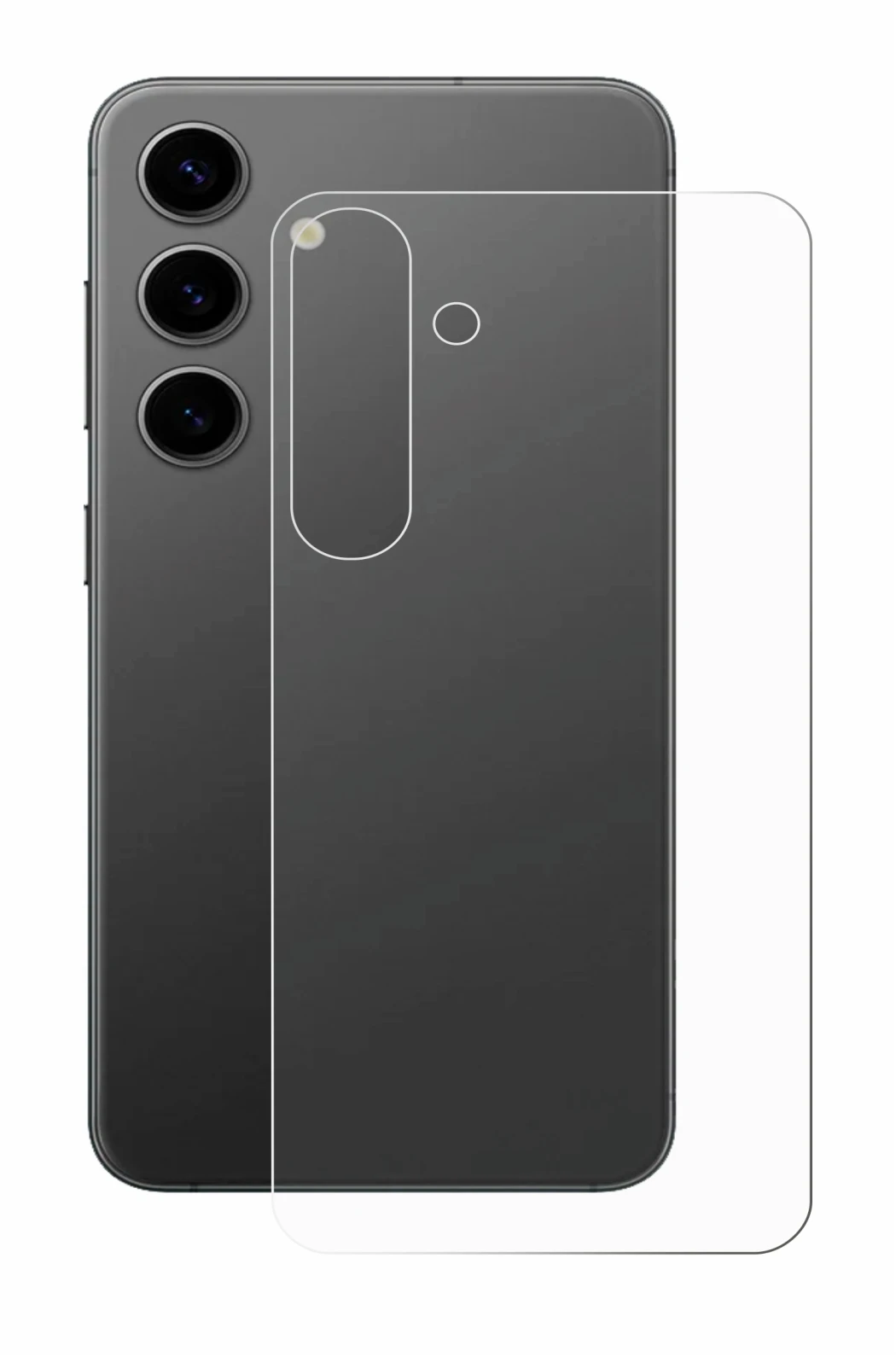 Abbildung des Geräts Samsung Galaxy S24 Plus (Rückseite) mit einer Vielzahl des Displayschutzes.