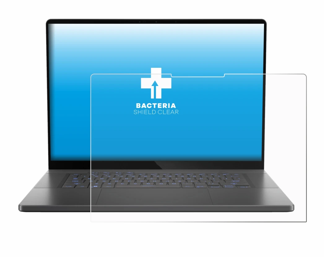 Abbildung des Geräts ASUS ROG Zephyrus G16 2024 mit einer Vielzahl des Displayschutzes.