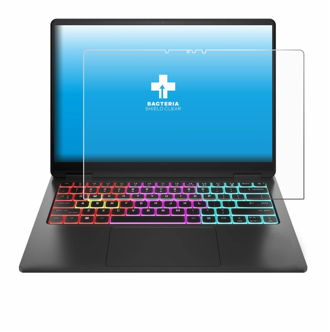 Abbildung des Geräts HP Omen Transcend 14 mit einer Vielzahl des Displayschutzes.