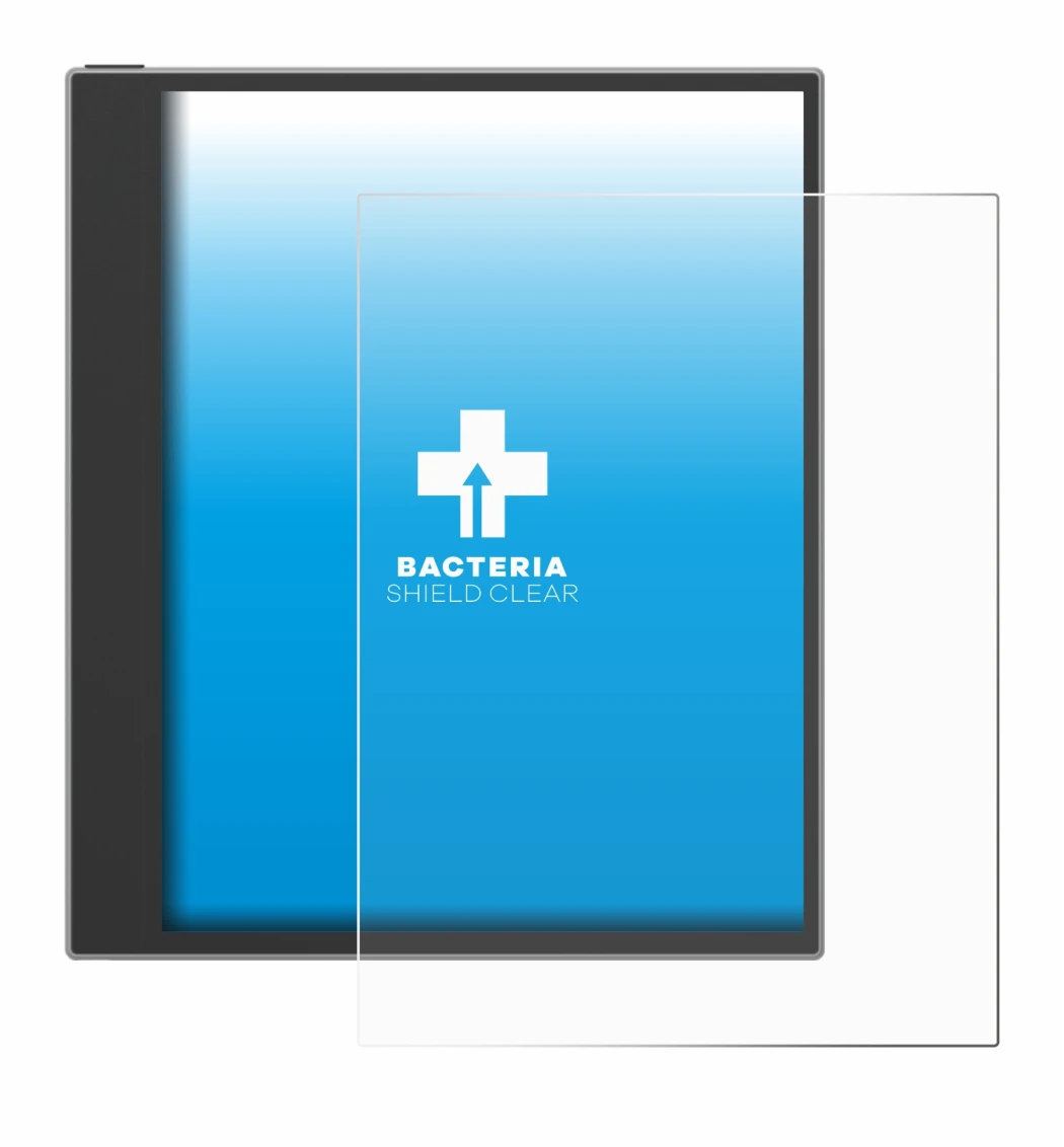 Abbildung des Geräts PocketBook InkPad Eo (2024) mit einer Vielzahl des Displayschutzes.