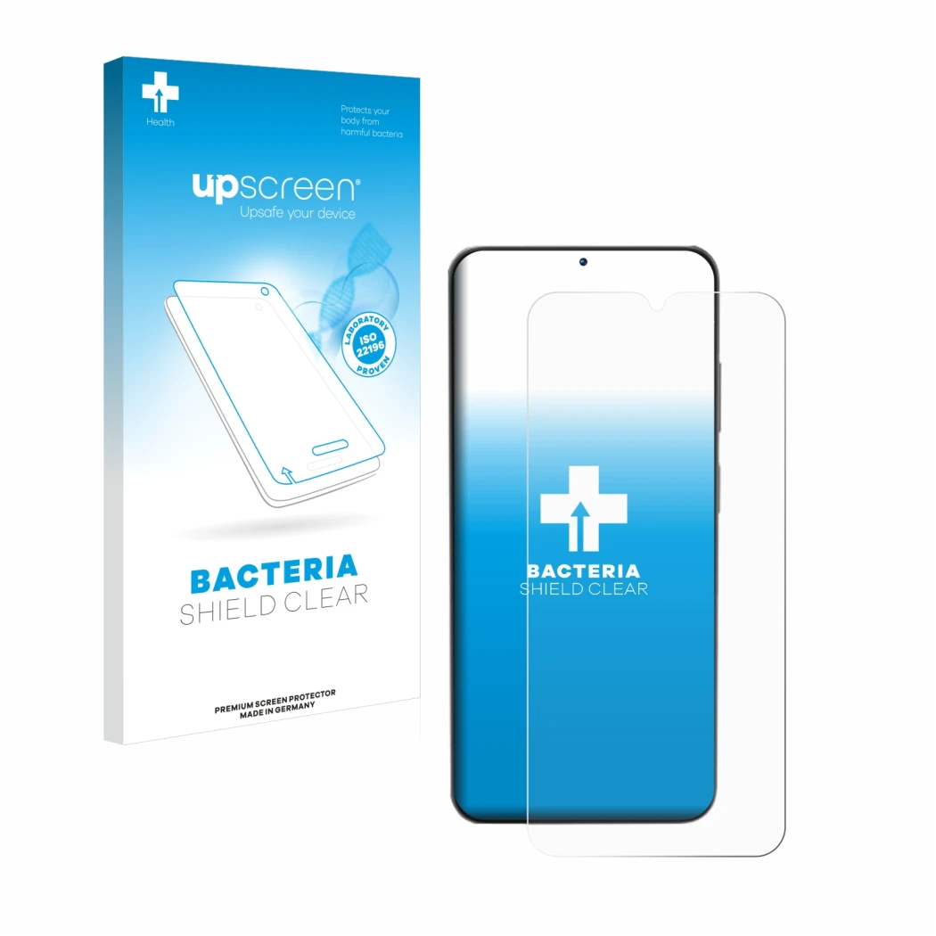 Vorderseite einer Produktverpackung mit dem Markenlogo upscreen. Daneben ist das Gerät Doogee N55 mit dem zugehörigen Displays