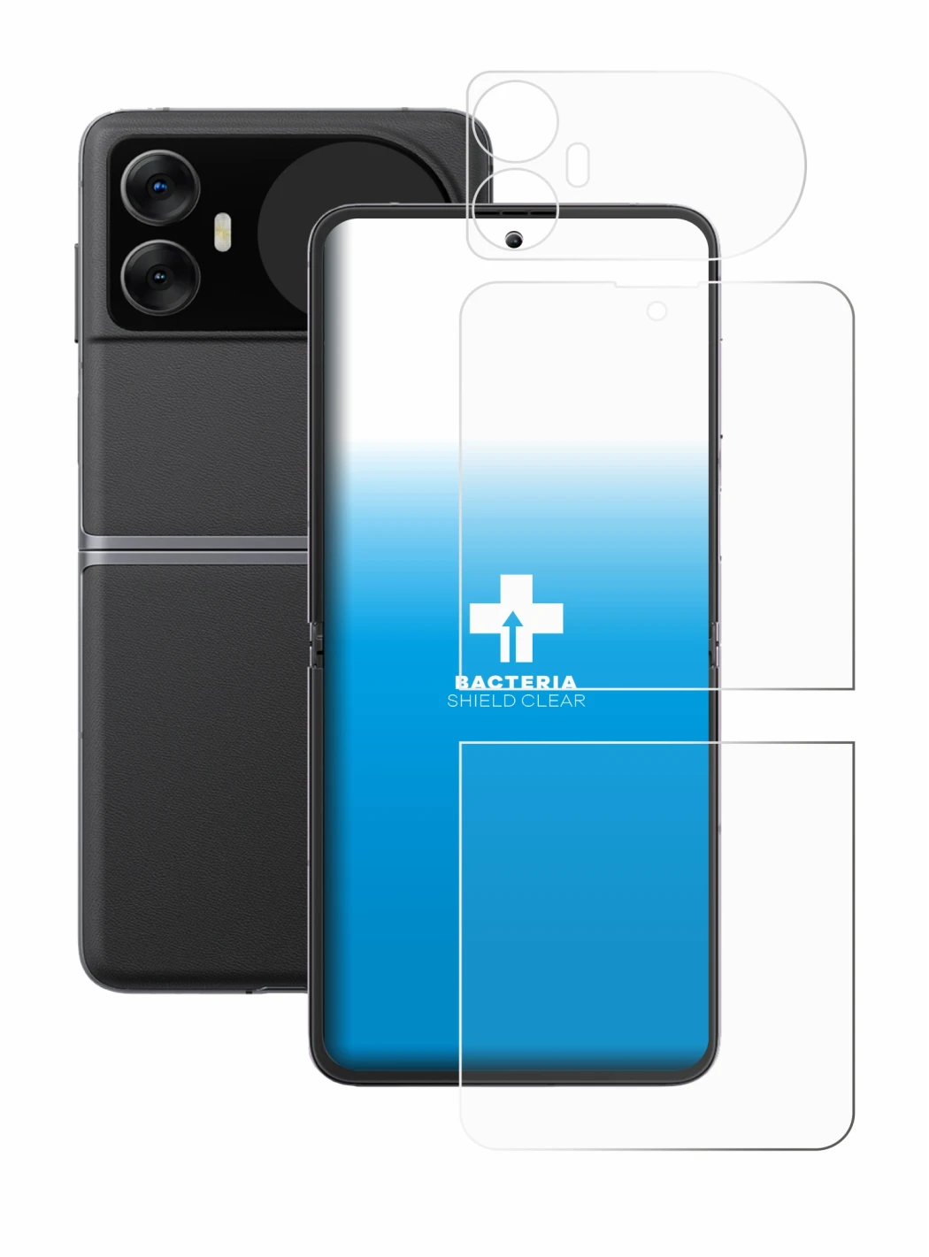 Abbildung des Geräts Blackview Hero 10 (Display+Rückseite) mit einer Vielzahl des Displayschutzes.