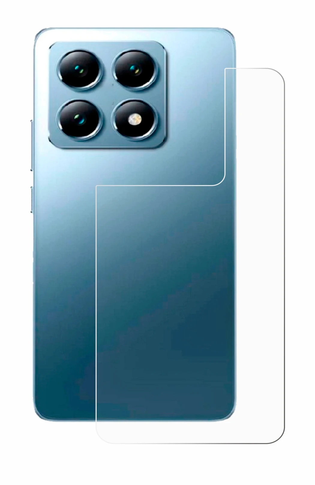 Abbildung des Geräts Xiaomi 14T Pro (Rückseite) mit einer Vielzahl des Displayschutzes.