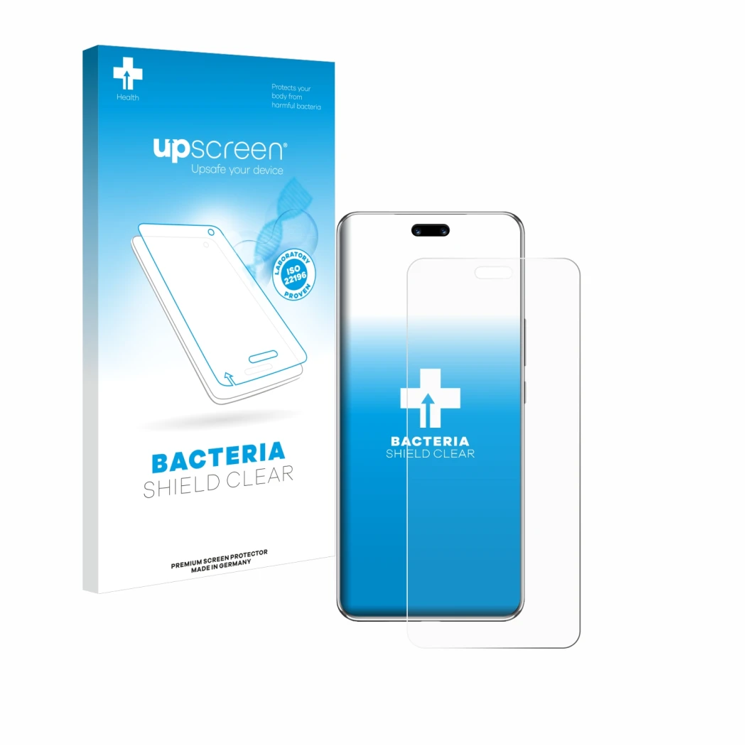 Vorderseite einer Produktverpackung mit dem Markenlogo upscreen. Daneben ist das Gerät Huawei Nova 13 Pro mit dem zugehörigen 