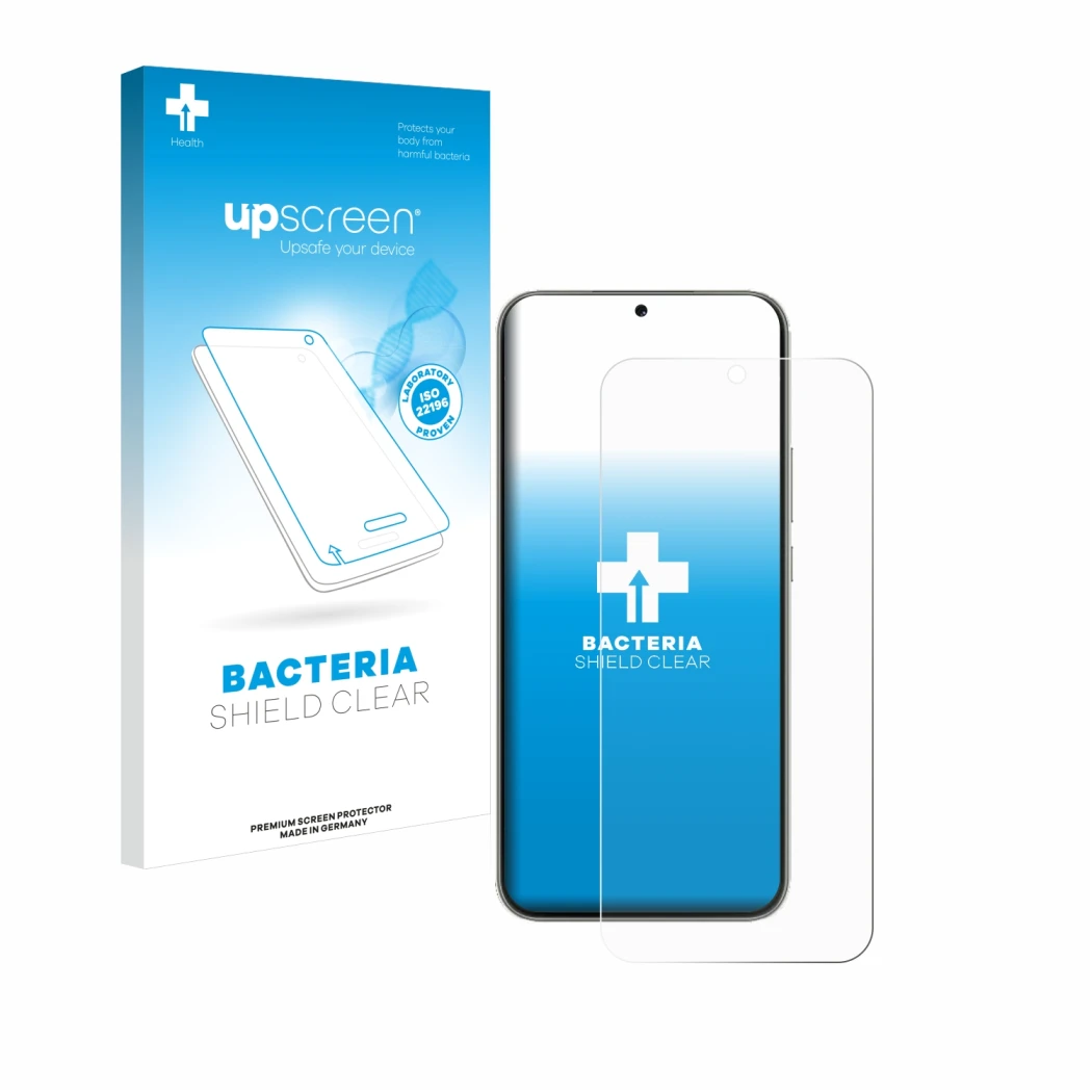 Vorderseite einer Produktverpackung mit dem Markenlogo upscreen. Daneben ist das Gerät Huawei Nova 13 mit dem zugehörigen Disp