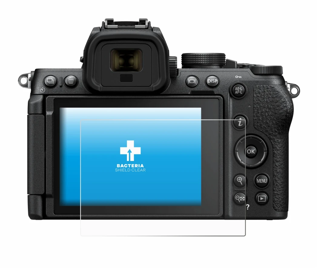 Abbildung des Geräts Nikon Z50 II mit einer Vielzahl des Displayschutzes.