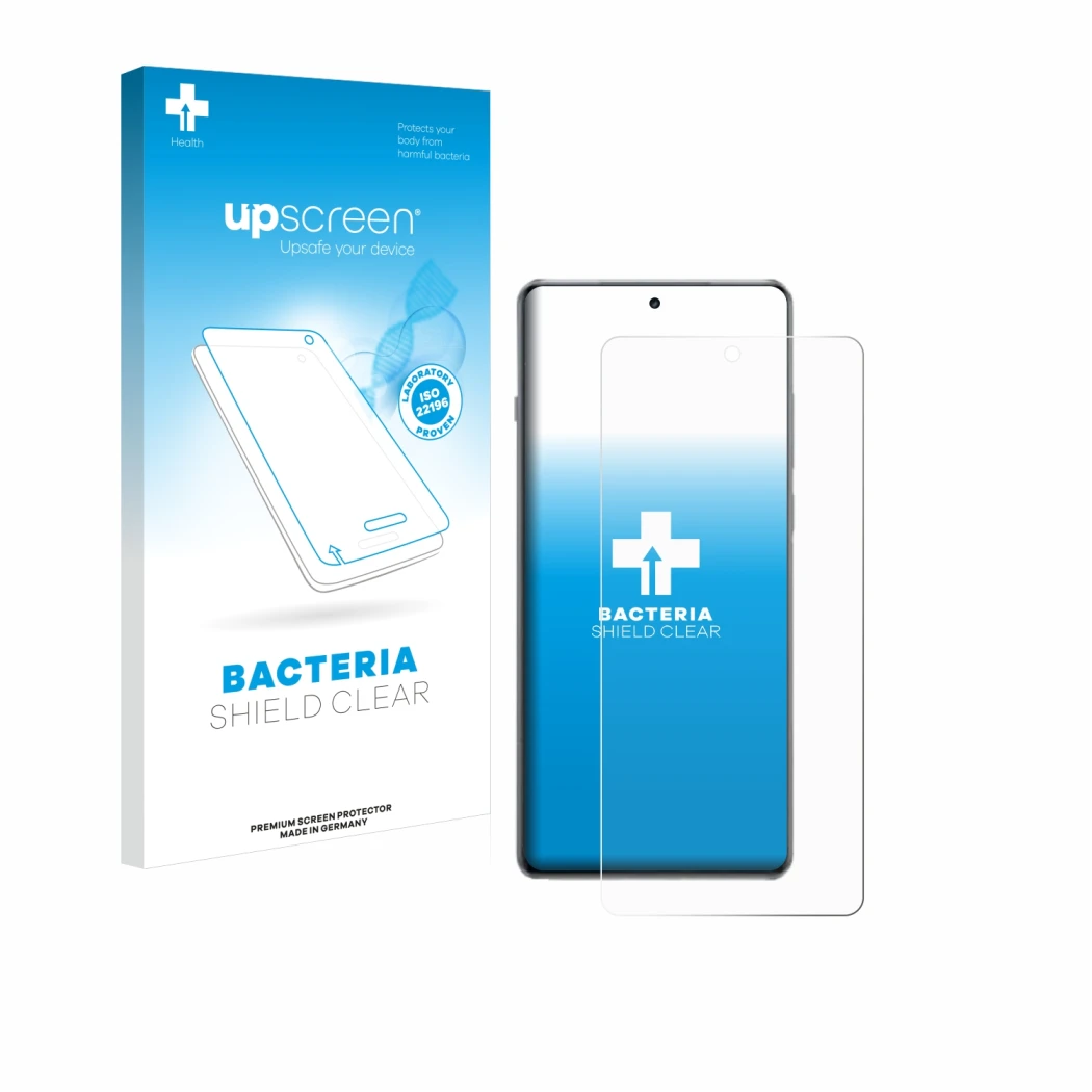 Vorderseite einer Produktverpackung mit dem Markenlogo upscreen. Daneben ist das Gerät OnePlus 13R mit dem zugehörigen Display