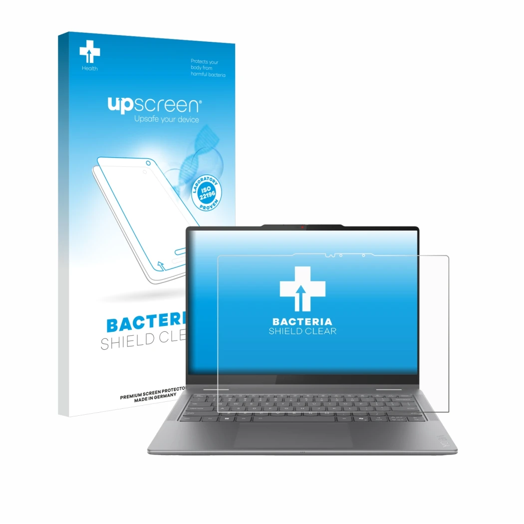 Vorderseite einer Produktverpackung mit dem Markenlogo upscreen. Daneben ist das Gerät Lenovo Yoga 7i 2-in-1 Gen 10 14