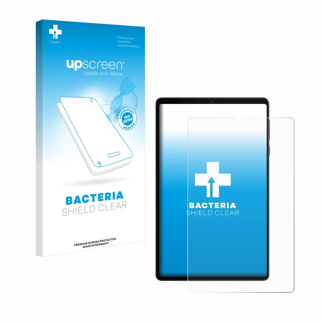 Vorderseite einer Produktverpackung mit dem Markenlogo upscreen. Daneben ist das Gerät Lenovo Legion Tab Gen 3 mit dem zugehör