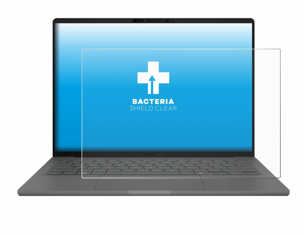 Abbildung des Geräts ASUS ZenBook A14 UX3407 mit einer Vielzahl des Displayschutzes.