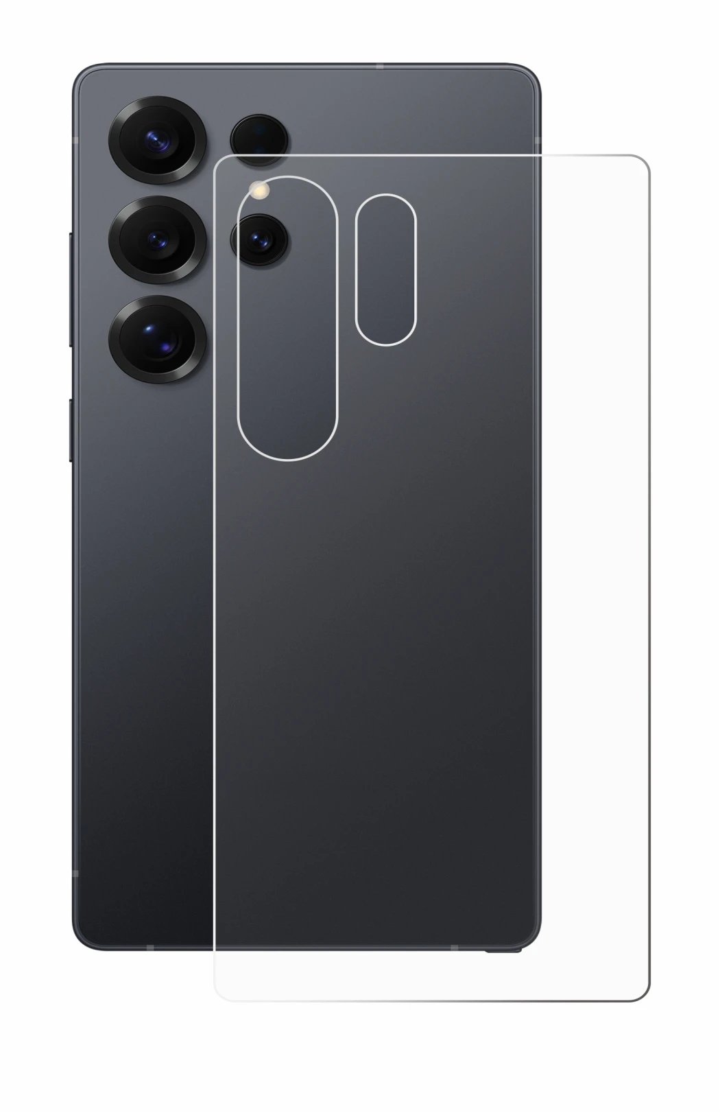 Abbildung des Geräts Samsung Galaxy S25 Ultra (Rückseite) mit einer Vielzahl des Displayschutzes.