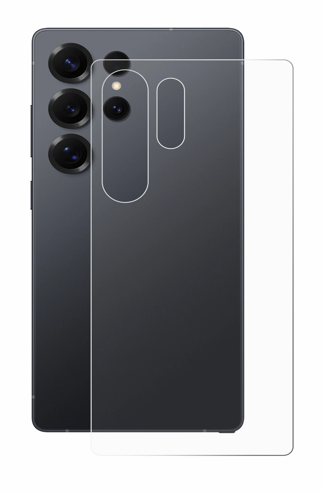 Abbildung des Geräts Samsung Galaxy S25 Ultra Enterprise Edition (Rückseite) mit einer Vielzahl des Displayschutzes.