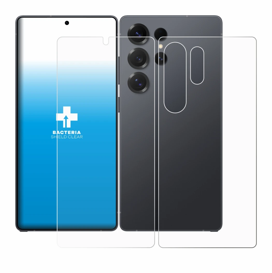 Abbildung des Geräts Samsung Galaxy S25 Ultra Enterprise Edition (Display+Rückseite) mit einer Vielzahl des Displayschutzes.