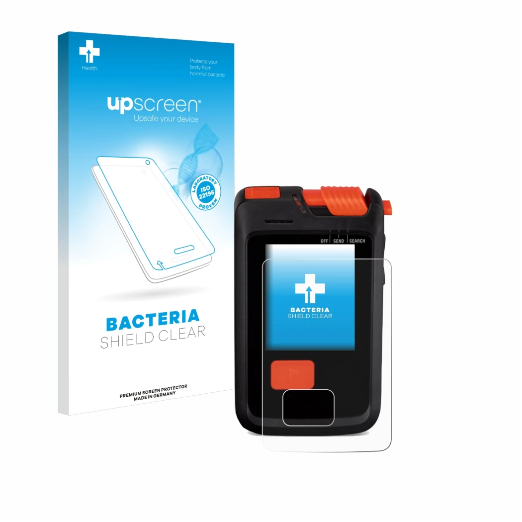 Vorderseite einer Produktverpackung mit dem Markenlogo upscreen. Daneben ist das Gerät Mammut Barryvox S2 mit dem zugehörigen 