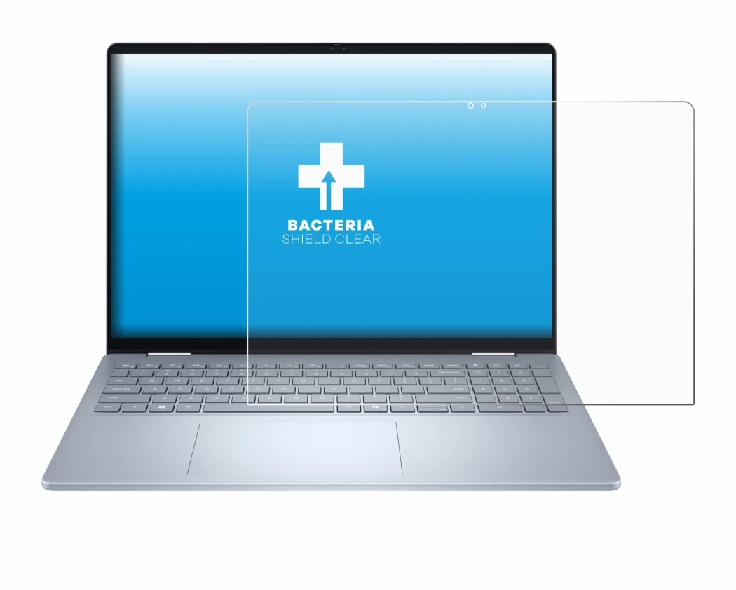 Abbildung des Geräts Dell 16 Plus-2-in-1 mit einer Vielzahl des Displayschutzes.