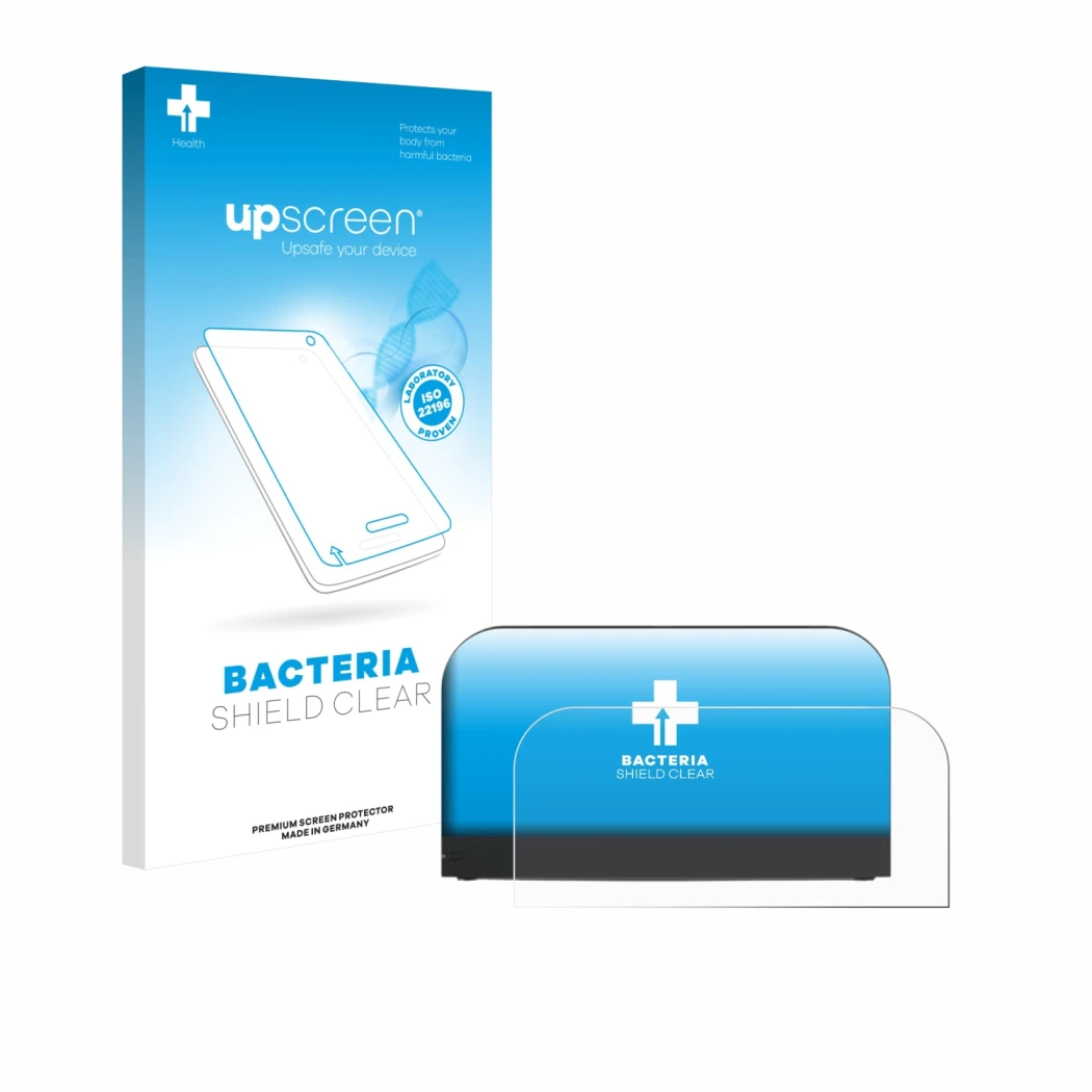 Vorderseite einer Produktverpackung mit dem Markenlogo upscreen. Daneben ist das Gerät Nintendo Switch 2 Station mit dem zugeh