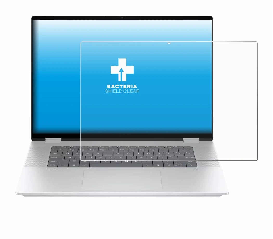 Abbildung des Geräts HP OmniBook X Flip 16-aX mit einer Vielzahl des Displayschutzes.