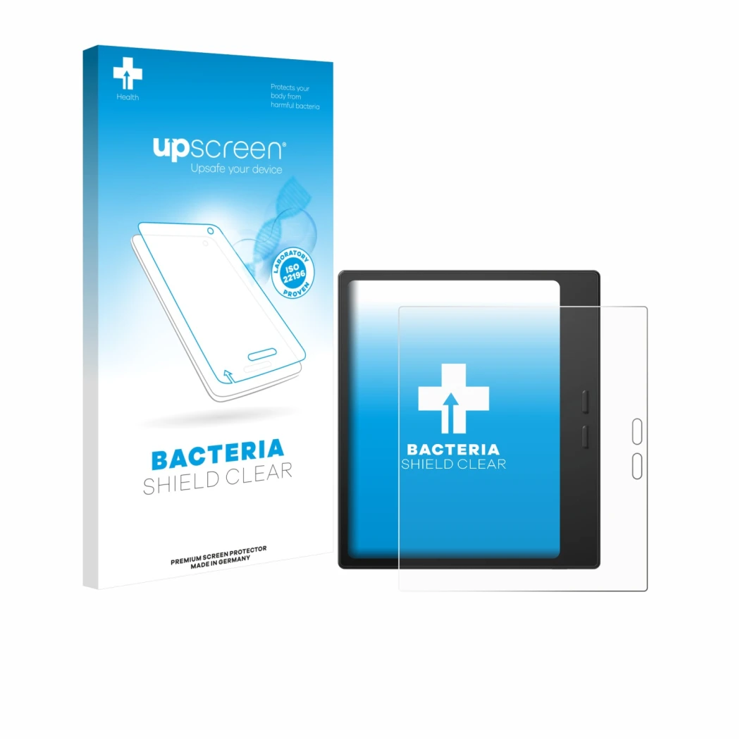 Vorderseite einer Produktverpackung mit dem Markenlogo upscreen. Daneben ist das Gerät Boox Go 7 mit dem zugehörigen Displaysc