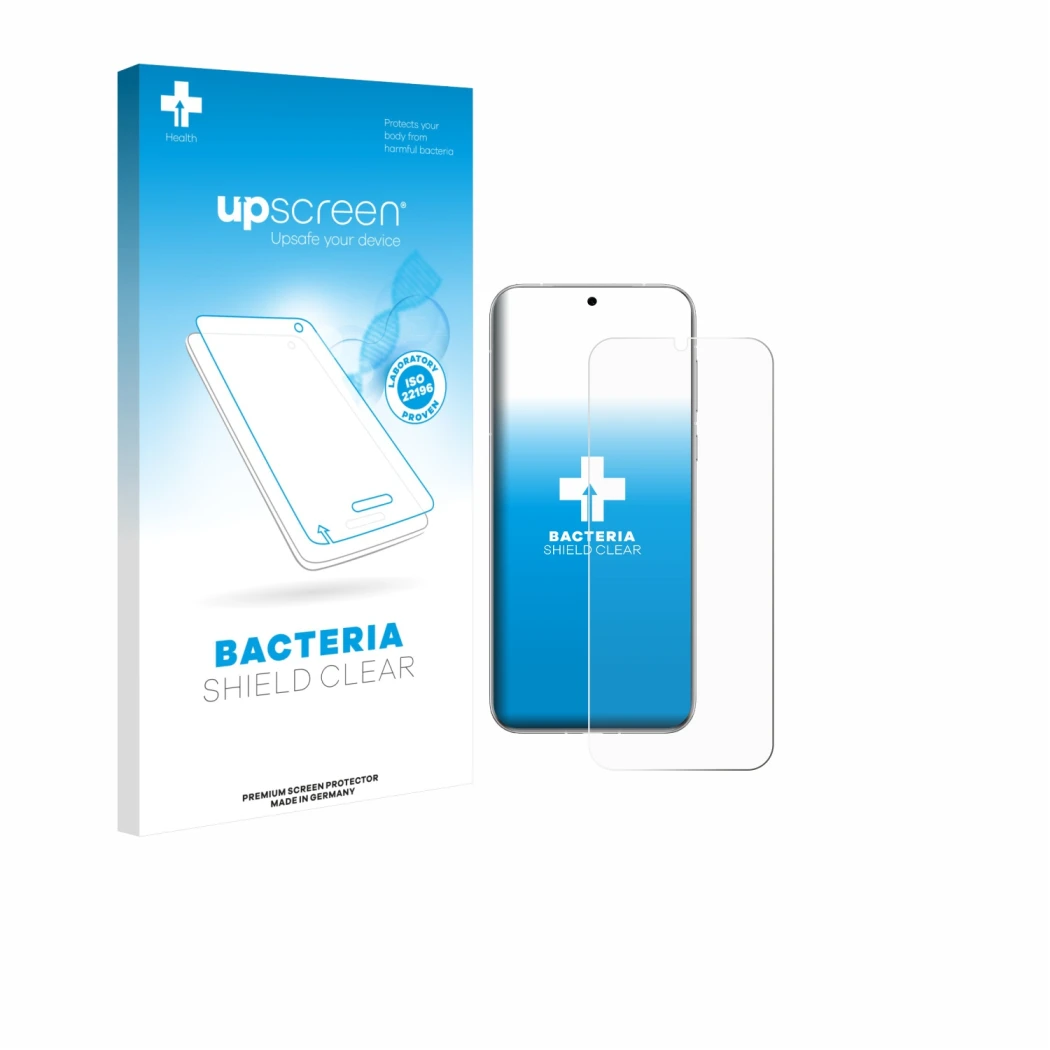 Vorderseite einer Produktverpackung mit dem Markenlogo upscreen. Daneben ist das Gerät Huawei Pura 80 Ultra mit dem zugehörige