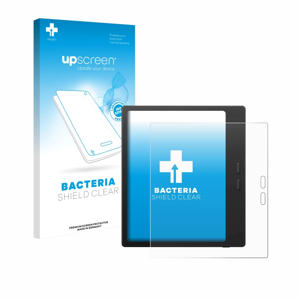 Vorderseite einer Produktverpackung mit dem Markenlogo upscreen. Daneben ist das Gerät Boox Go Color 7 Gen II mit dem zugehöri