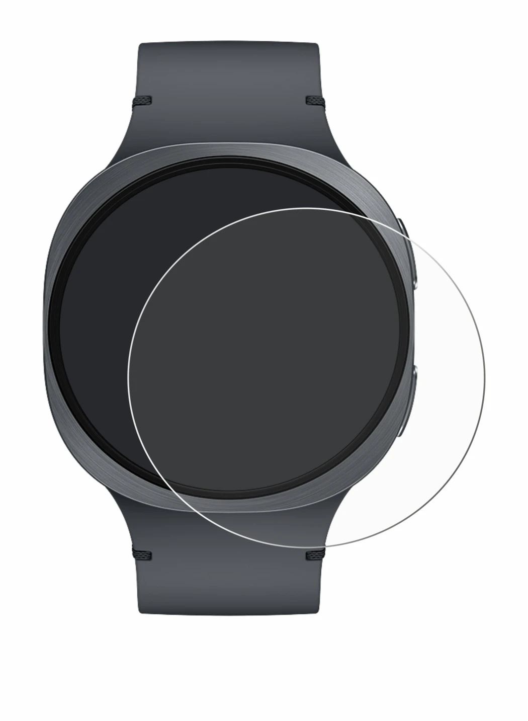 Abbildung des Geräts Samsung Galaxy Watch 8 (44 mm) mit einer Vielzahl des Displayschutzes.