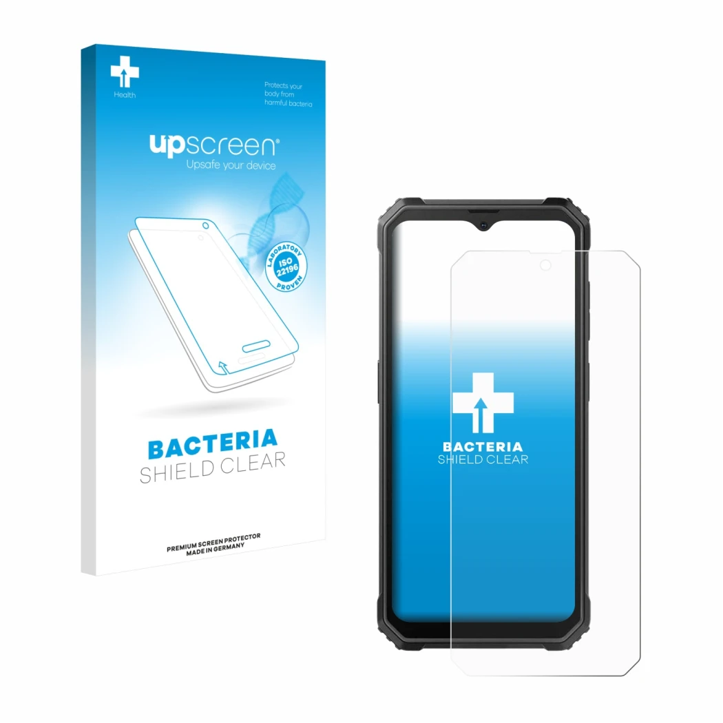 Vorderseite einer Produktverpackung mit dem Markenlogo upscreen. Daneben ist das Gerät Blackview BV4800 SE mit dem zugehörigen