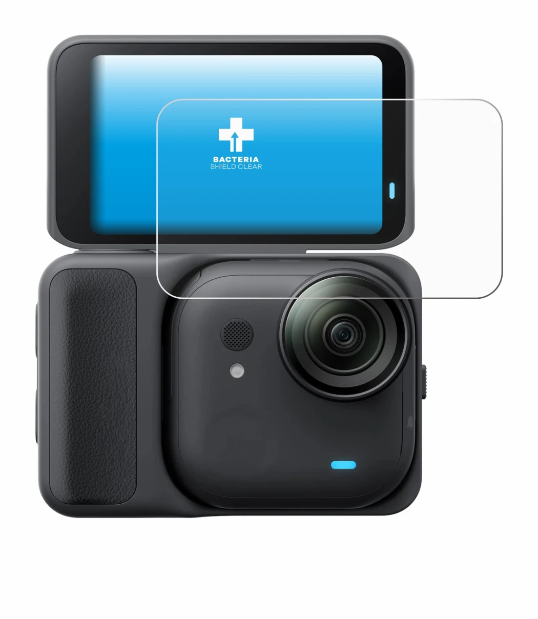 Abbildung des Geräts Insta360 Go Ultra mit einer Vielzahl des Displayschutzes.