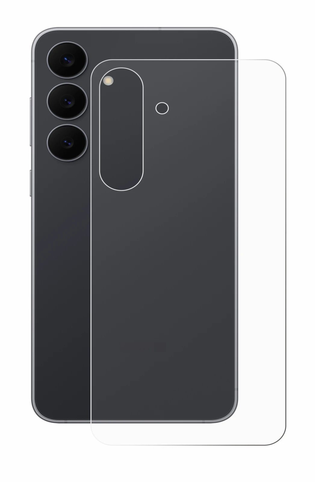 Abbildung des Geräts Samsung Galaxy S25 FE (Rückseite) mit einer Vielzahl des Displayschutzes.