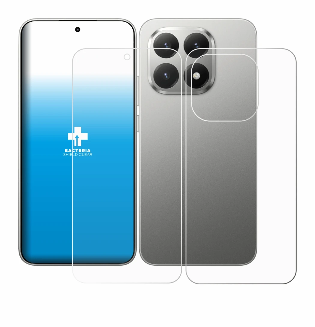 Abbildung des Geräts Xiaomi 15T (Display+Rückseite) mit einer Vielzahl des Displayschutzes.