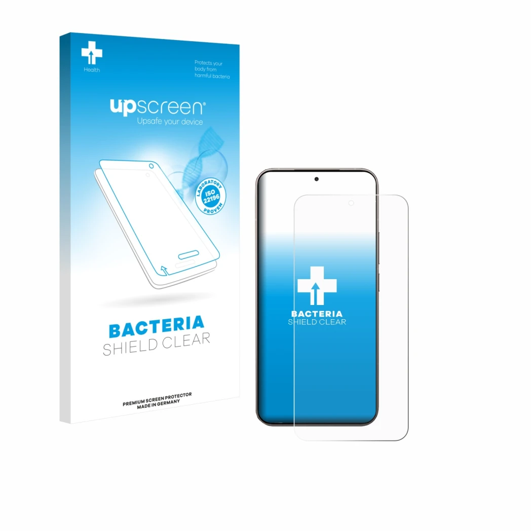 Vorderseite einer Produktverpackung mit dem Markenlogo upscreen. Daneben ist das Gerät Xiaomi 15T Pro mit dem zugehörigen Disp