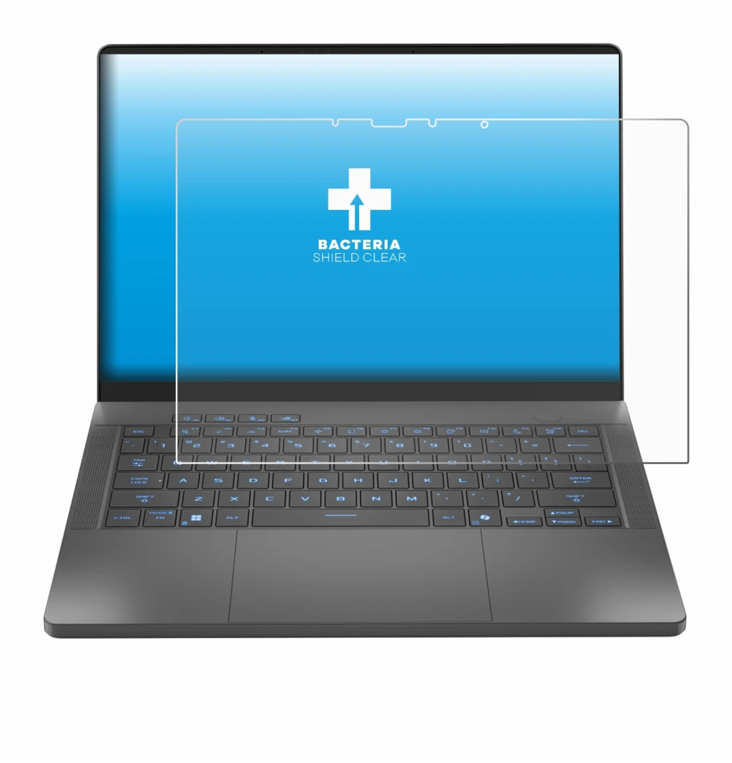 Abbildung des Geräts ASUS ROG Zephyrus G14 2025 GA403 mit einer Vielzahl des Displayschutzes.