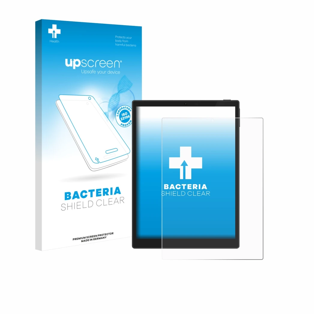 Vorderseite einer Produktverpackung mit dem Markenlogo upscreen. Daneben ist das Gerät Hannspree Lumo 7.8 mit dem zugehörigen 