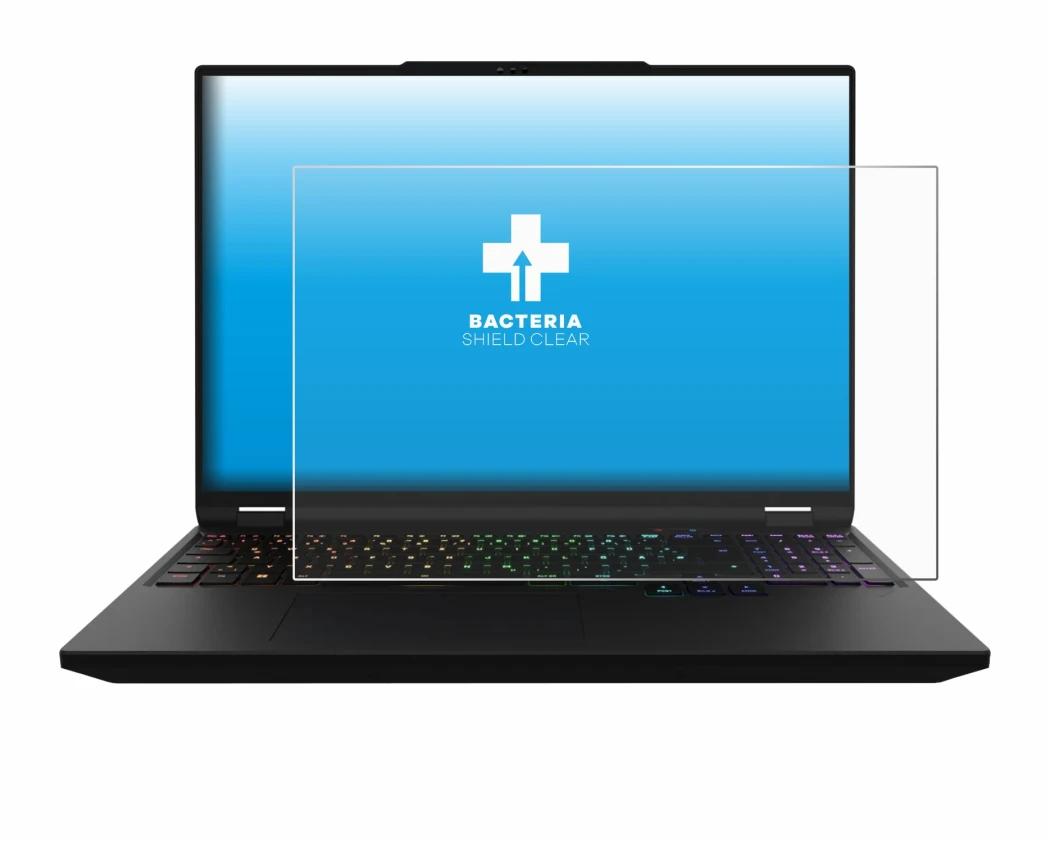 Abbildung des Geräts XMG Apex 16 Max mit einer Vielzahl des Displayschutzes.