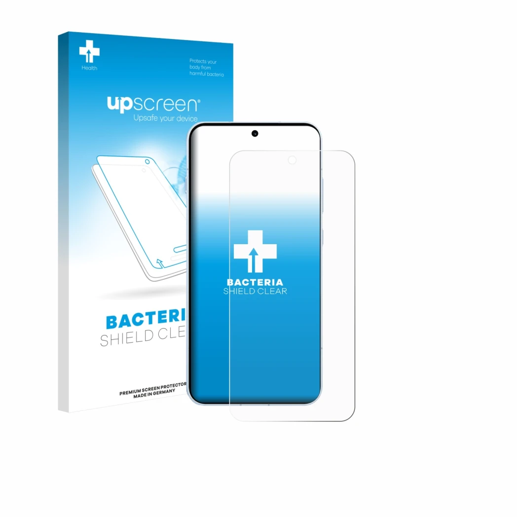 Vorderseite einer Produktverpackung mit dem Markenlogo upscreen. Daneben ist das Gerät Oppo Find X8s mit dem zugehörigen Displ