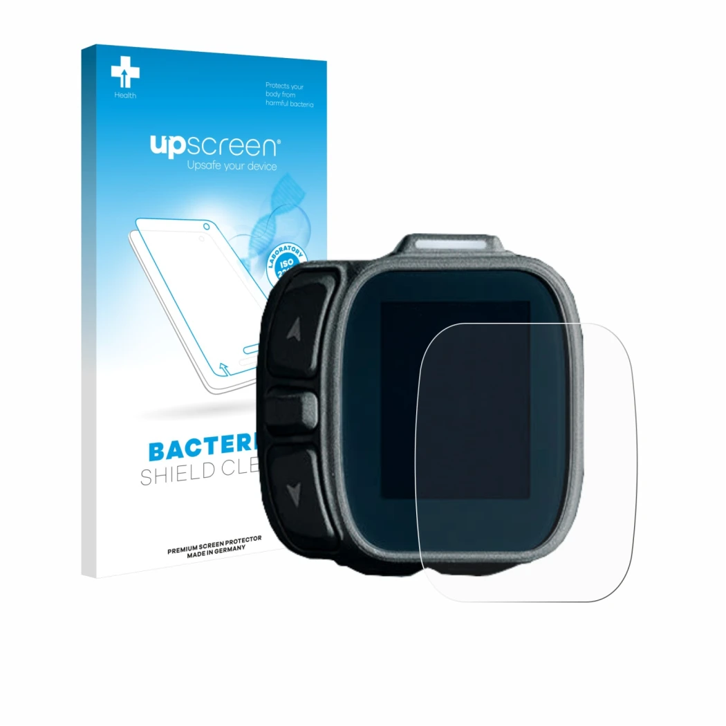 Vorderseite einer Produktverpackung mit dem Markenlogo upscreen. Daneben ist das Gerät Giant Ridecontrol Dash 2 2026 mit dem z